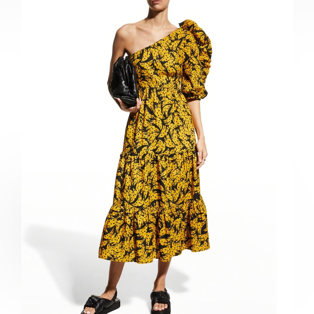 FARM Rio NWT size S ruffled empire waist asymmetrical 1 shoulder ruffled dress